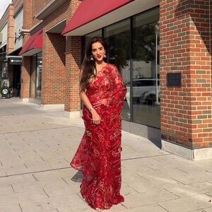 Elegant Red and Gold Lace saree